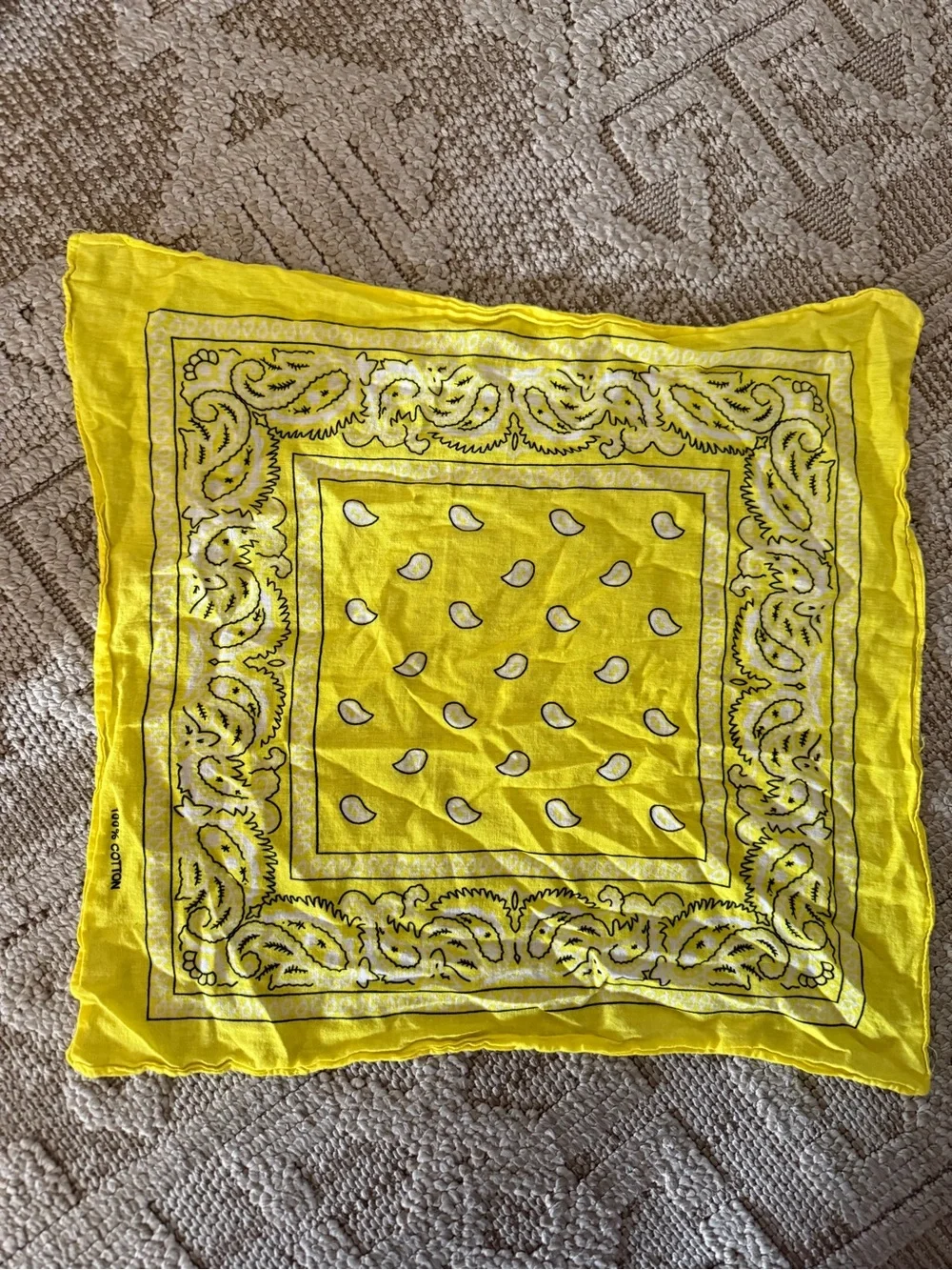 Western festival neck head  bandana neon bright yellow black 100% cotton 18”